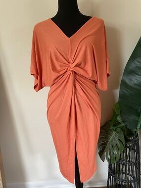 Knot-Front V-Neck Midi Dress